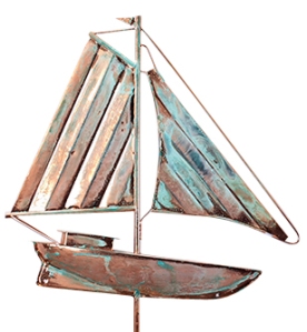 53 Inch Tall Copper Sailboat Weathervane  in a Weathered Copper Finish